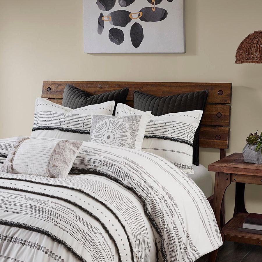 Nea Cotton Printed Comforter Set with Trims Black & White Full/Queen Olliix.com