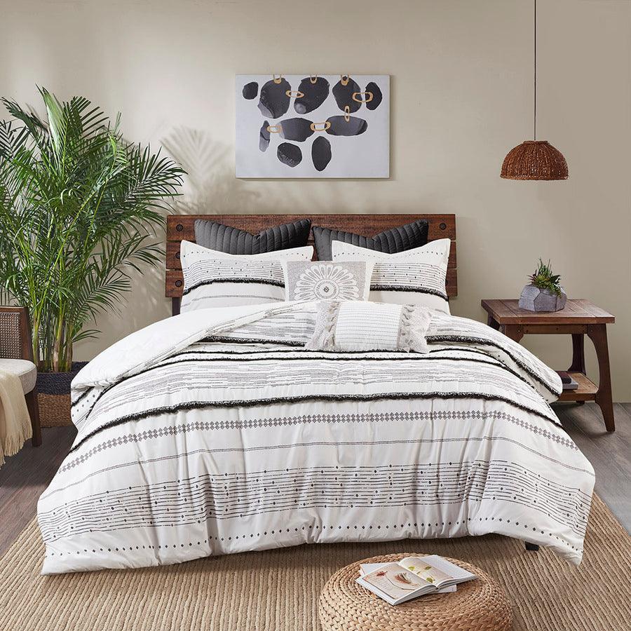 Nea King/California King Cotton Printed Duvet Cover Set with Trims Black & White Olliix.com