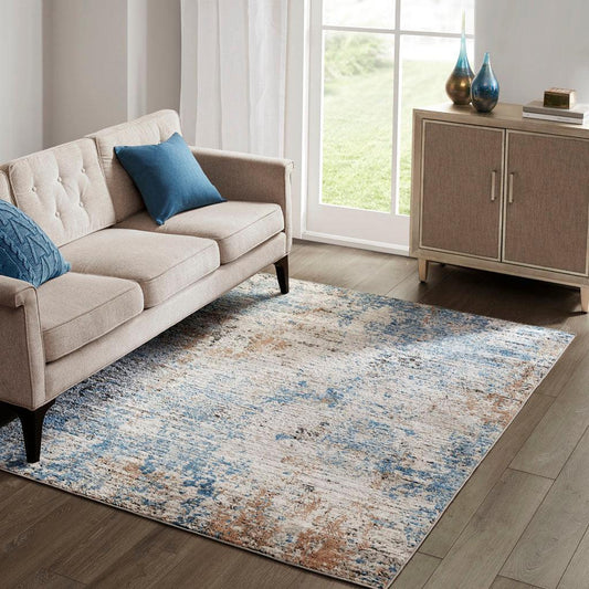 Newport 5x7 Area Rug Cream & Blue Olliix.com