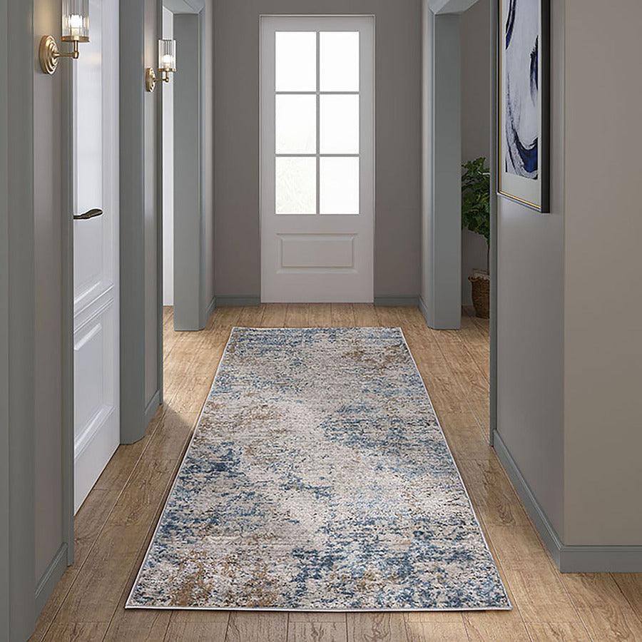 Newport Runner 2'7"x7' Area Rug Cream & Blue Olliix.com