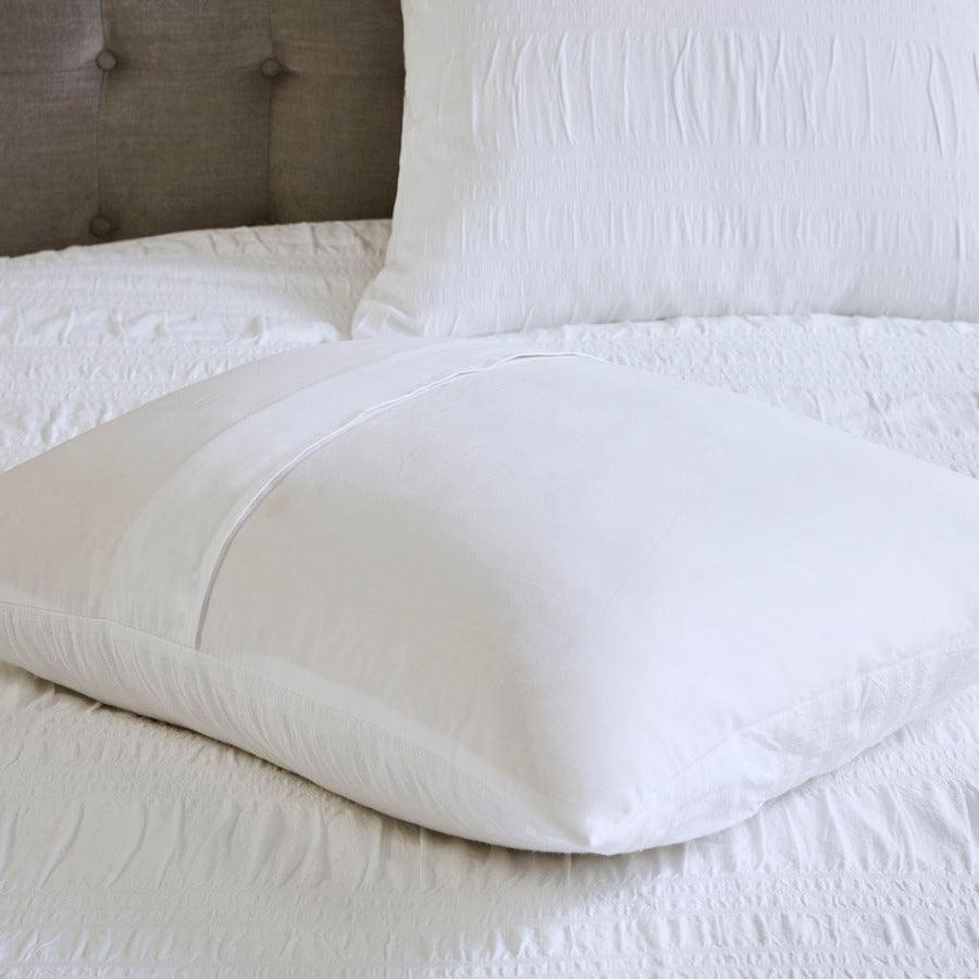 Nicolette Transitional 4 Piece Cotton Seersucker Duvet Cover Set Full/Queen White Olliix.com