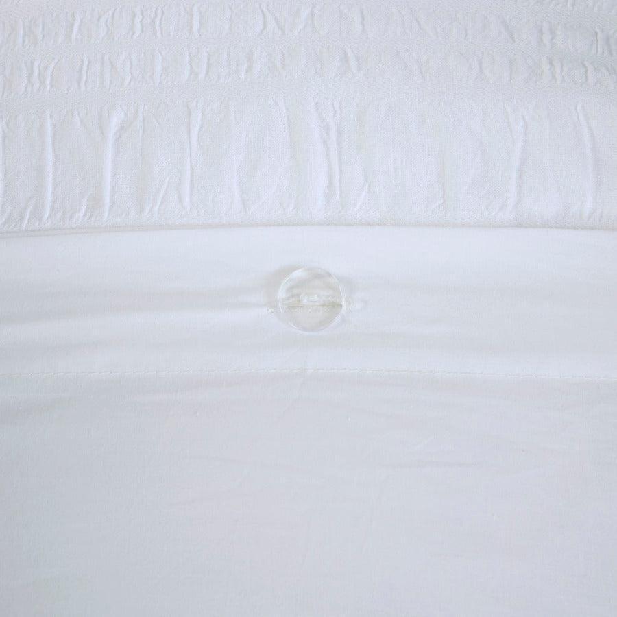 Nicolette Transitional 4 Piece Cotton Seersucker Duvet Cover Set Full/Queen White Olliix.com