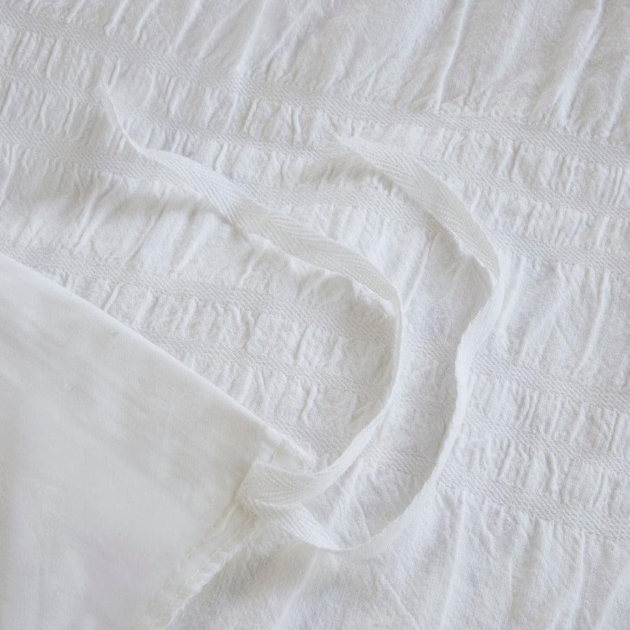 Nicolette Transitional 4 Piece Cotton Seersucker Duvet Cover Set Full/Queen White Olliix.com