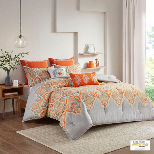 Nisha Global Inspired Comforter Set Orange Full/Queen Olliix.com