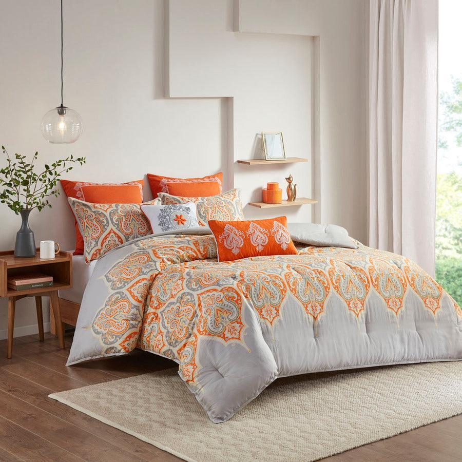 Nisha Global Inspired Comforter Set Orange Full/Queen Olliix.com