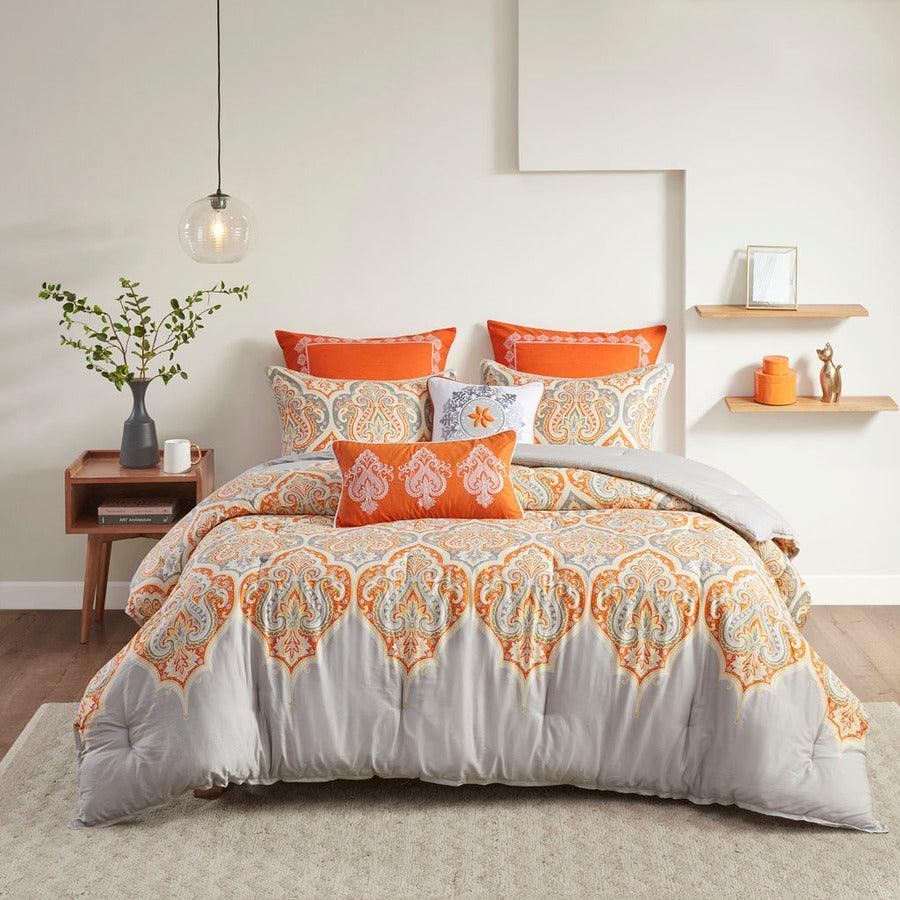 Nisha Global Inspired Comforter Set Orange Full/Queen Olliix.com