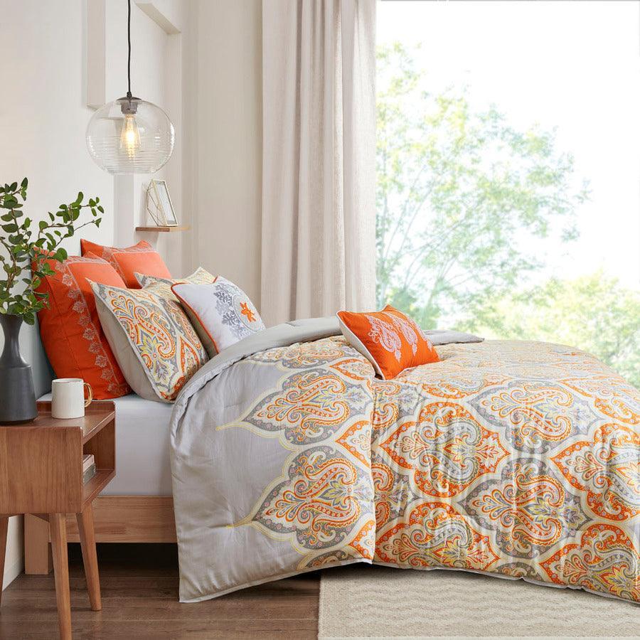 Nisha Global Inspired Comforter Set Orange Full/Queen Olliix.com