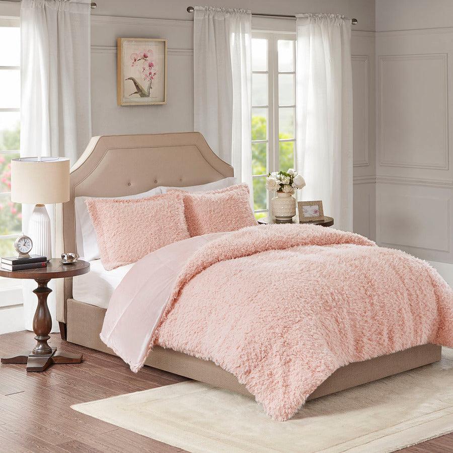 Nova Modern Faux Mohair Reverse Faux Mink Comforter Set Blush King/Cal King Olliix.com