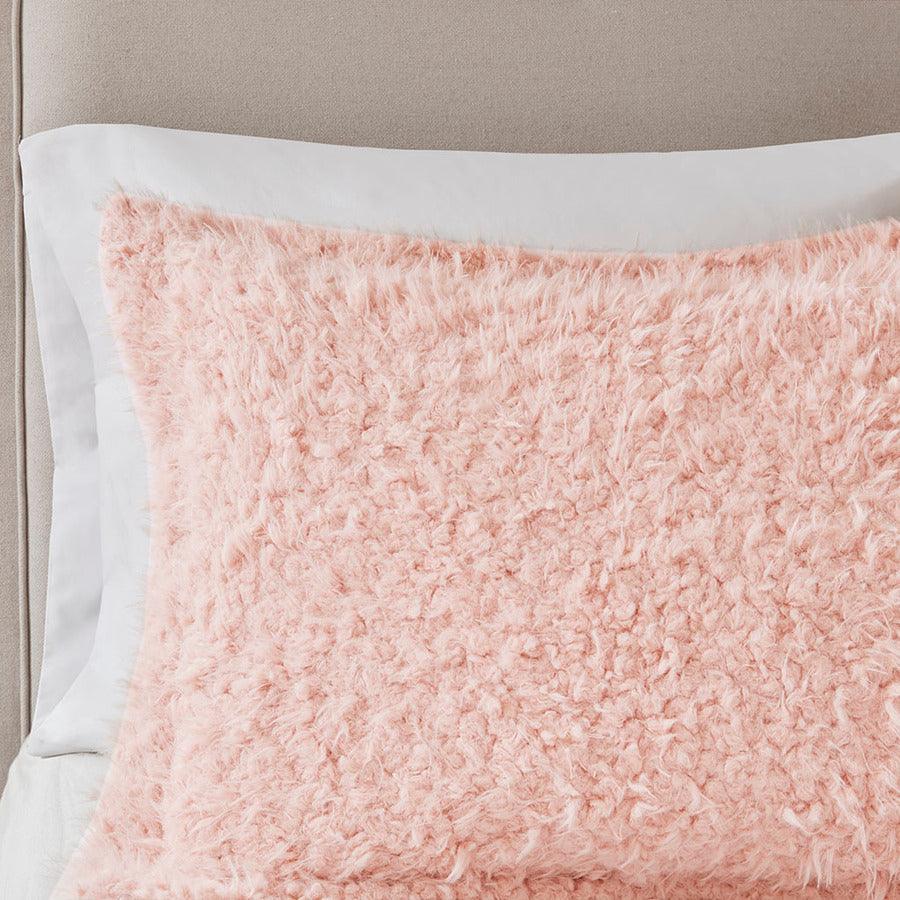 Nova Modern Faux Mohair Reverse Faux Mink Comforter Set Blush King/Cal King Olliix.com