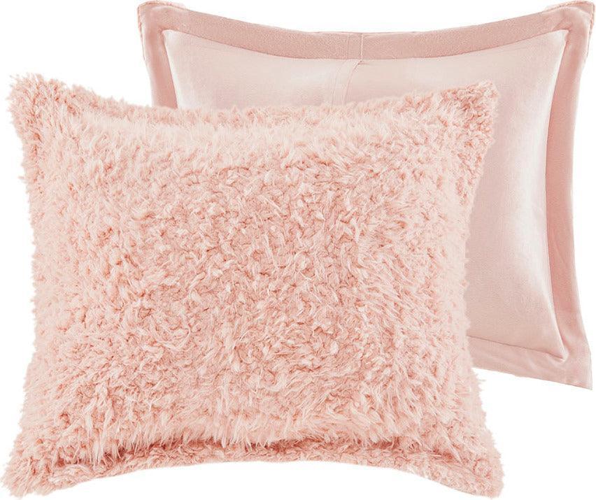 Nova Modern Faux Mohair Reverse Faux Mink Comforter Set Blush King/Cal King Olliix.com