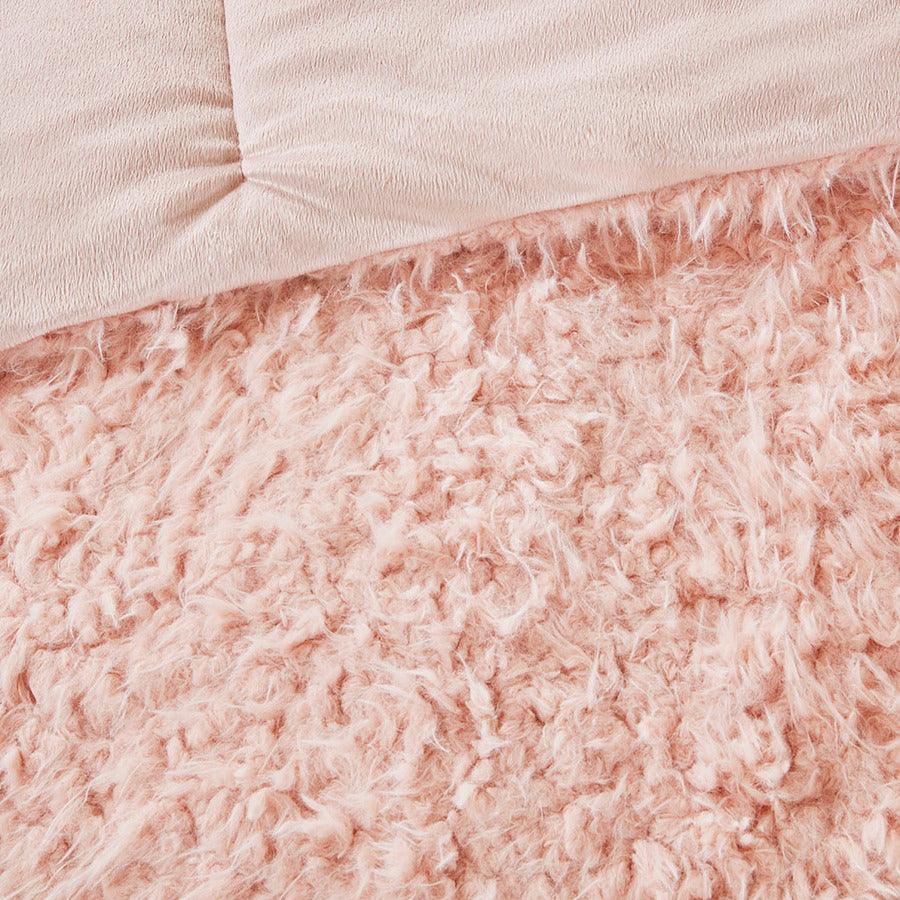 Nova Modern Faux Mohair Reverse Faux Mink Comforter Set Blush King/Cal King Olliix.com