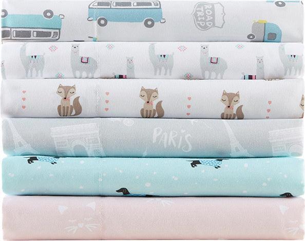 Novelty Printed Sheet Set Twin Aqua Dogs Olliix.com