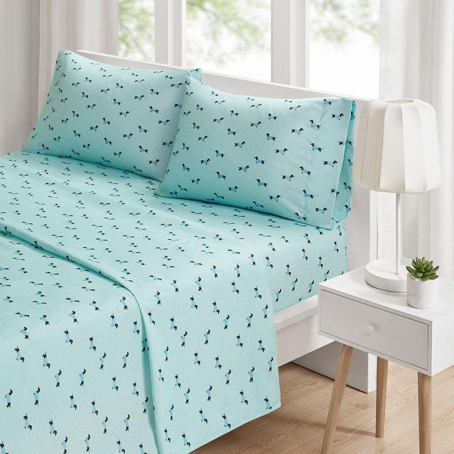 Novelty Printed Sheet Set Twin Aqua Dogs Olliix.com