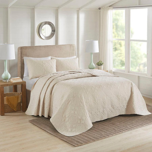 Oakley King/California King 3 Piece Reversible Bedspread Set Cream Olliix.com