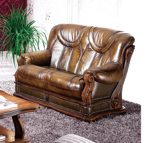 ESF Furniture - Oakman Genuine Italian Leather Loveseat in Brown - OAKMAN2 ESF Furniture