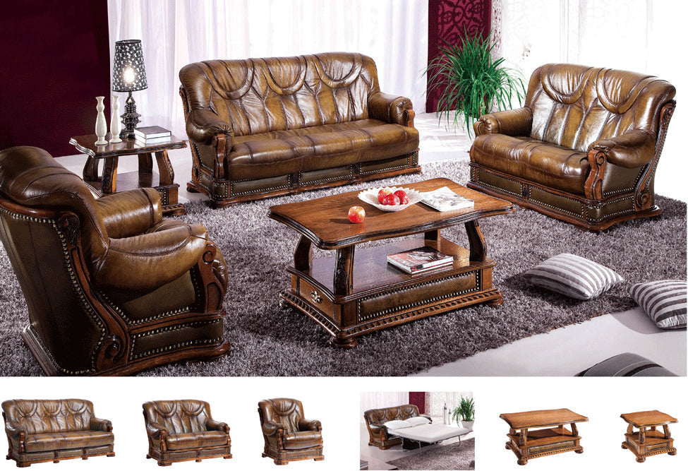 ESF Furniture - Oakman 3 Piece Living Room Set in Brown - OAKMAN- 3SET ESF Furniture