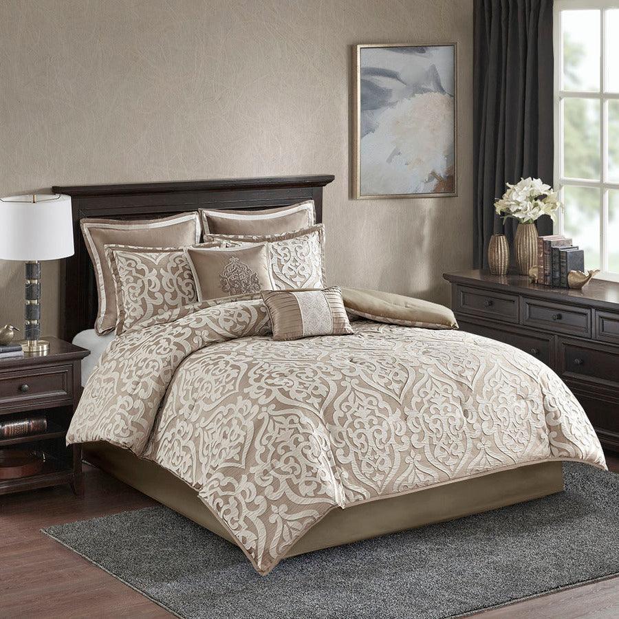 Odette 20 " D 8 Piece Jacquard Comforter Set Tan Cal King Olliix.com