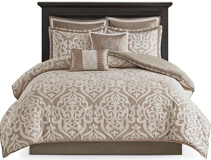 Odette 20 " D 8 Piece Jacquard Comforter Set Tan Cal King Olliix.com