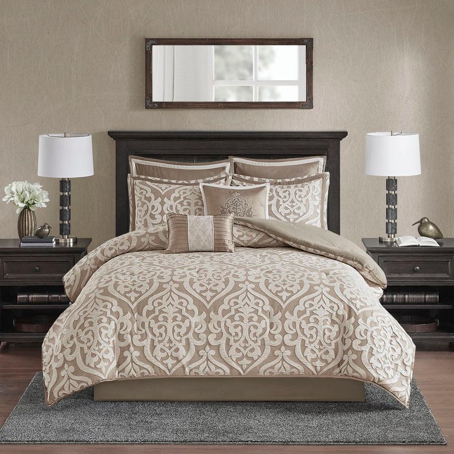 Odette 20 " D 8 Piece Jacquard Comforter Set Tan Cal King Olliix.com