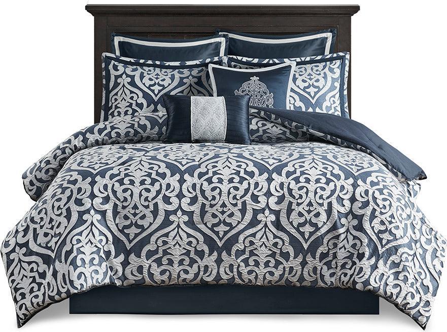 Odette 36 " W 8 Piece Jacquard Comforter Set Navy King Olliix.com