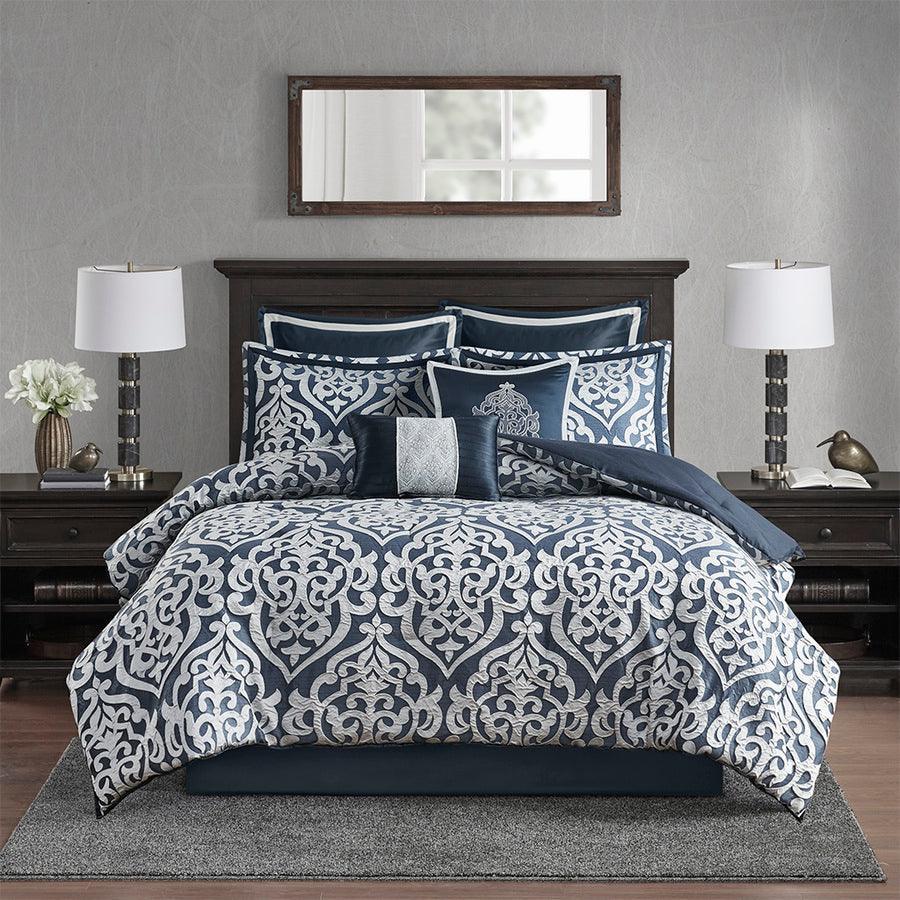 Odette 36 " W 8 Piece Jacquard Comforter Set Navy King Olliix.com