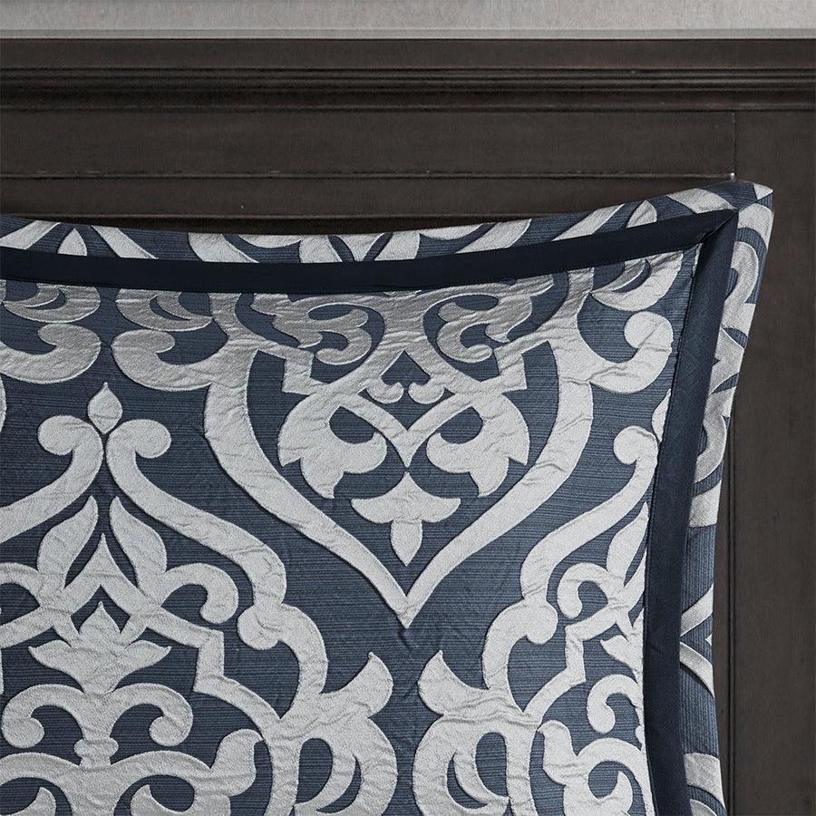 Odette 36 " W 8 Piece Jacquard Comforter Set Navy King Olliix.com