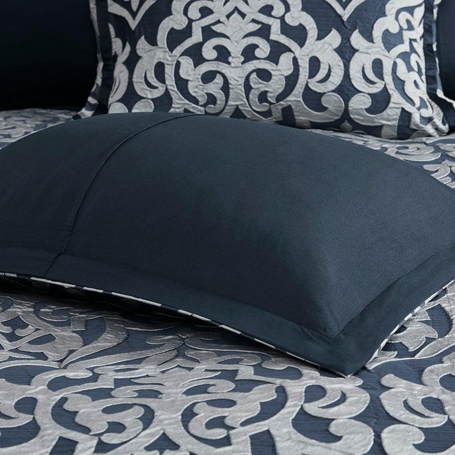 Odette 36 " W 8 Piece Jacquard Comforter Set Navy King Olliix.com