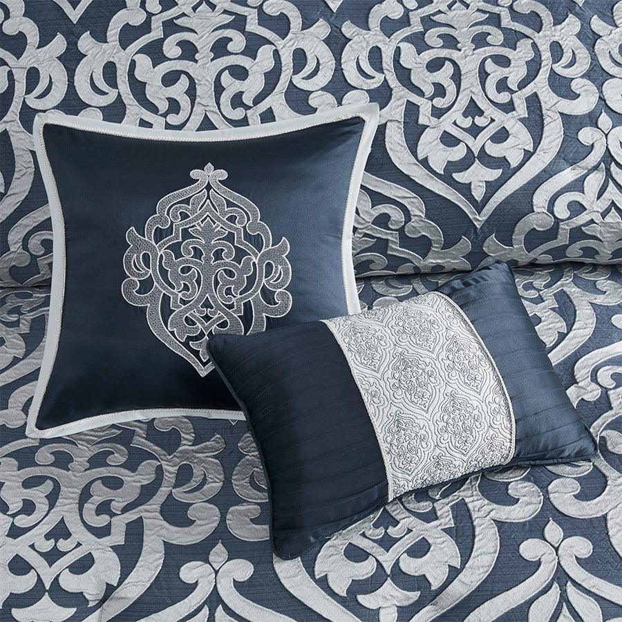 Odette 36 " W 8 Piece Jacquard Comforter Set Navy King Olliix.com