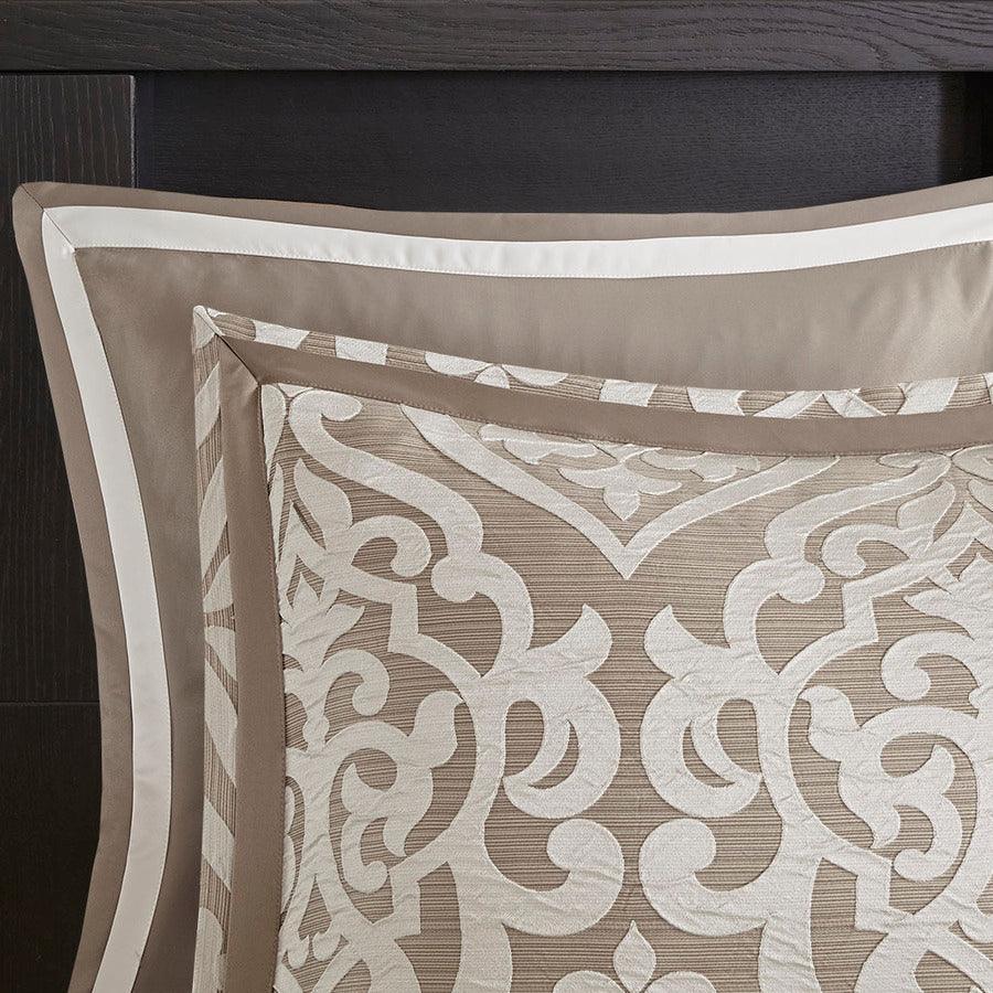 Odette 8 Piece 26 " W Jacquard Comforter Set Tan Queen Olliix.com