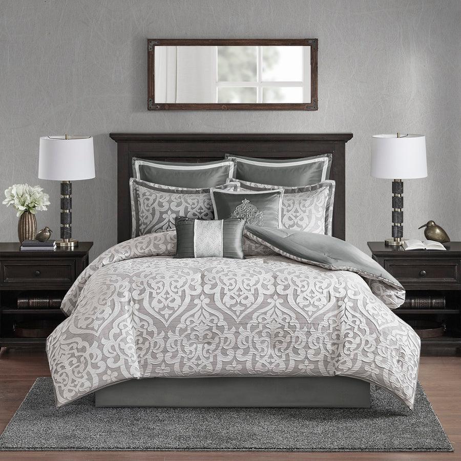 Odette King 8 Piece Jacquard Comforter Set Silver Olliix.com