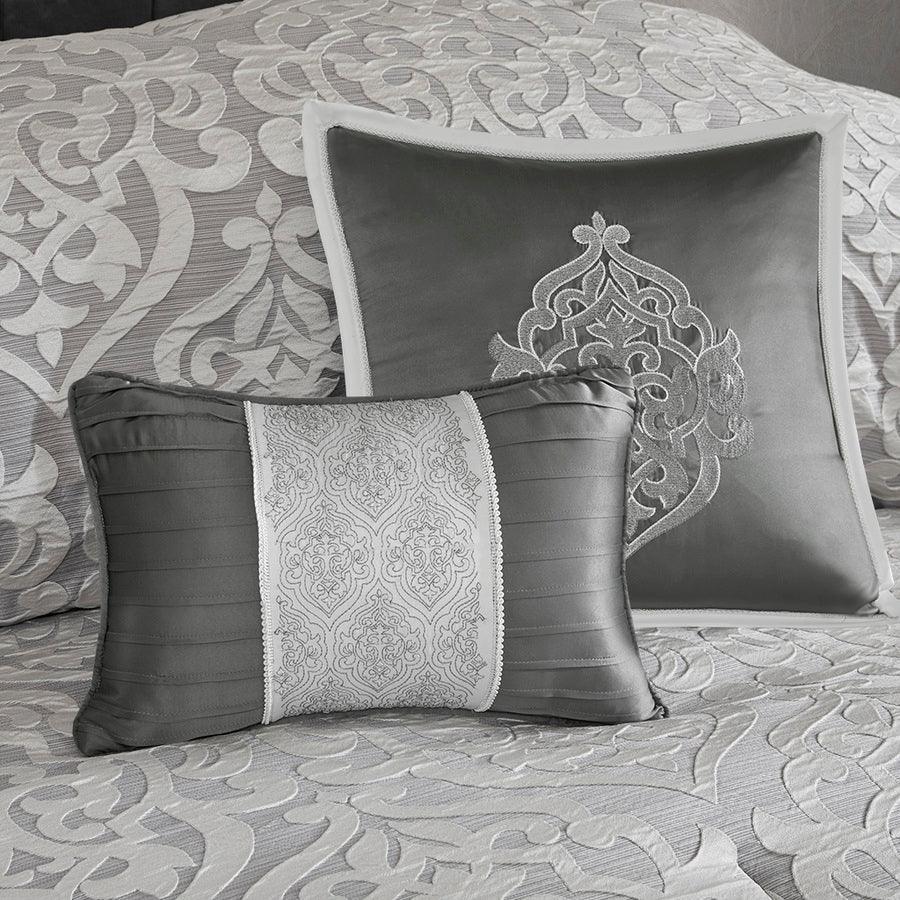 Odette King 8 Piece Jacquard Comforter Set Silver Olliix.com