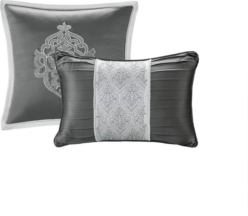 Odette Lodge/Cabin 8 Piece Jacquard Comforter Set Silver Cal King Olliix.com