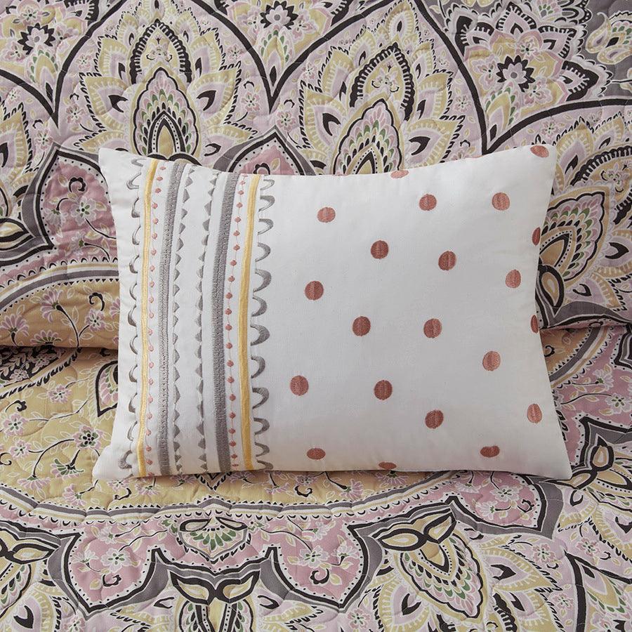 Odette Twin/Twin XL Boho Reversible Coverlet Set Pink & Gray Olliix.com