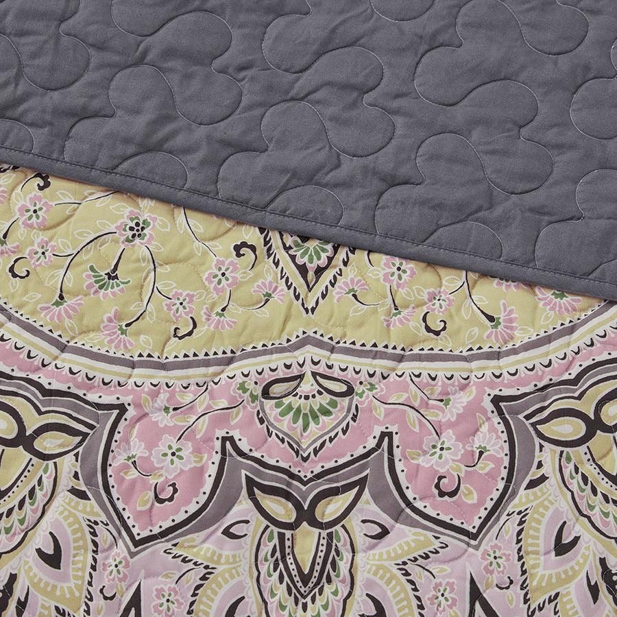 Odette Twin/Twin XL Boho Reversible Coverlet Set Pink & Gray Olliix.com