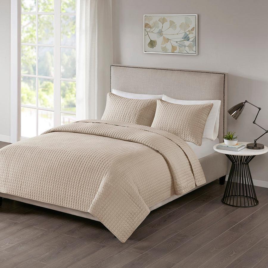 Otto Full/Queen 3 Piece Reversible Coverlet Set Khaki Olliix.com