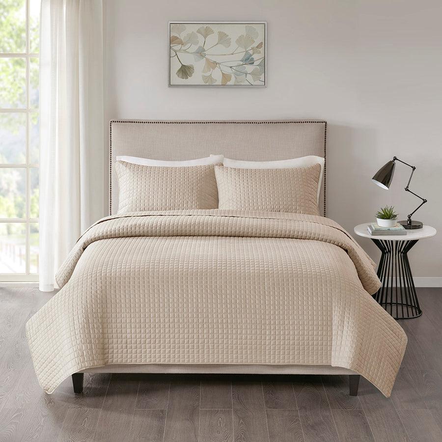 Otto Full/Queen 3 Piece Reversible Coverlet Set Khaki Olliix.com