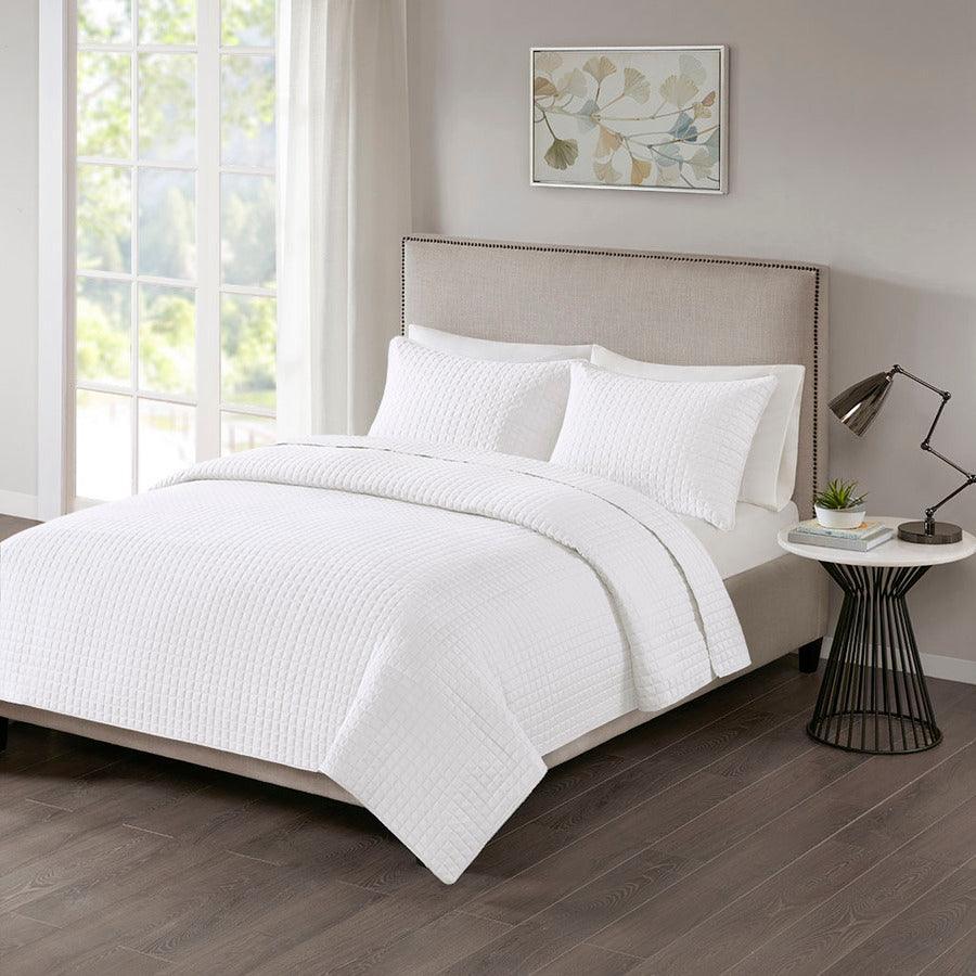 Otto Full/Queen 3 Piece Reversible Coverlet Set White Olliix.com