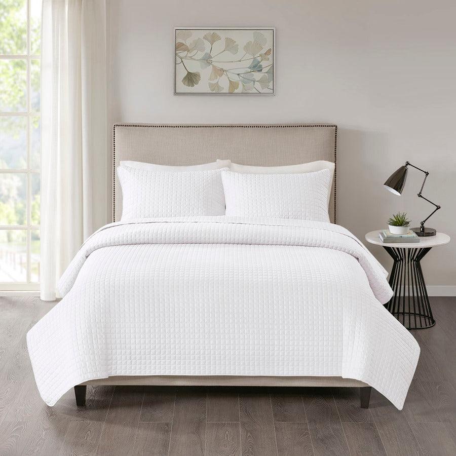 Otto Full/Queen 3 Piece Reversible Coverlet Set White Olliix.com