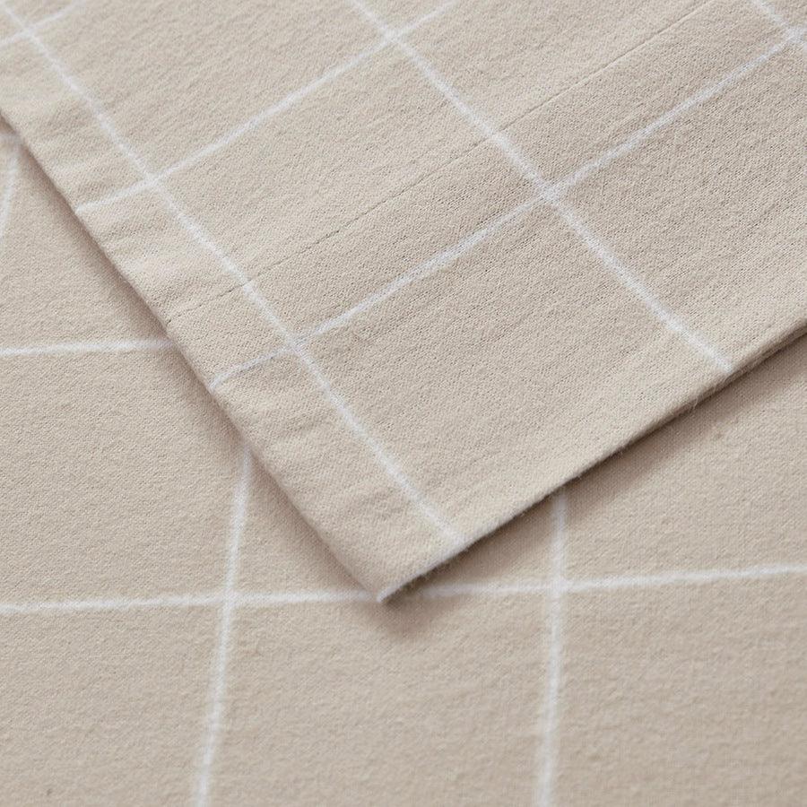 Oversized Flannel Cotton 4 Piece Sheet Set King Beige Windowpane Olliix.com