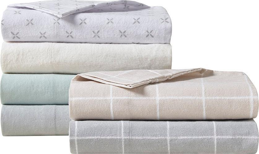 Oversized Flannel Cotton 4 Piece Sheet Set King Beige Windowpane Olliix.com