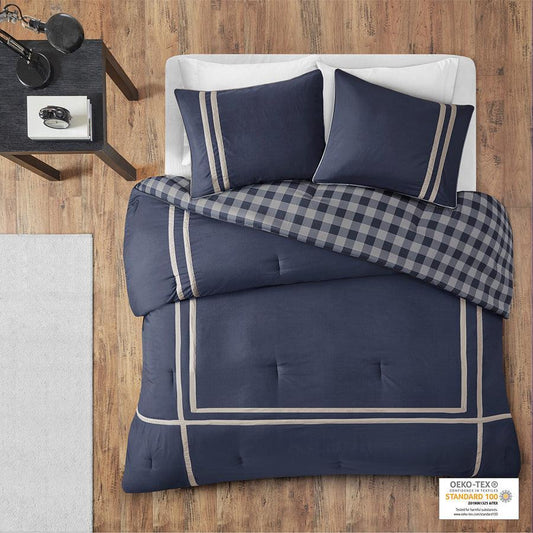 Oxford Twin/Twin XL Reversible Comforter Set Navy Olliix.com