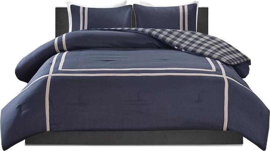 Oxford Twin/Twin XL Reversible Comforter Set Navy Olliix.com