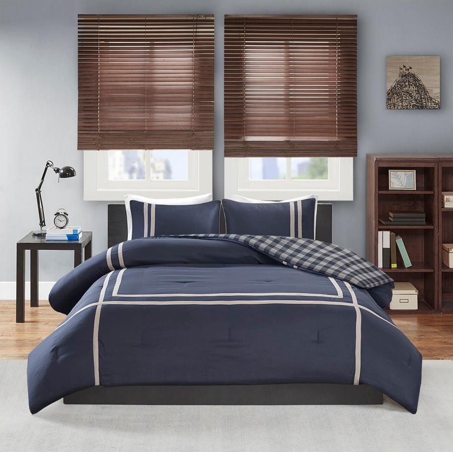 Oxford Twin/Twin XL Reversible Comforter Set Navy Olliix.com