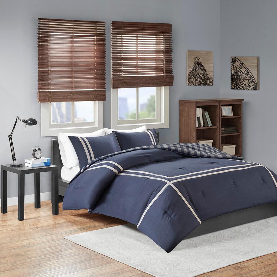 Oxford Twin/Twin XL Reversible Comforter Set Navy Olliix.com