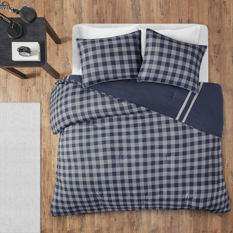 Oxford Twin/Twin XL Reversible Comforter Set Navy Olliix.com