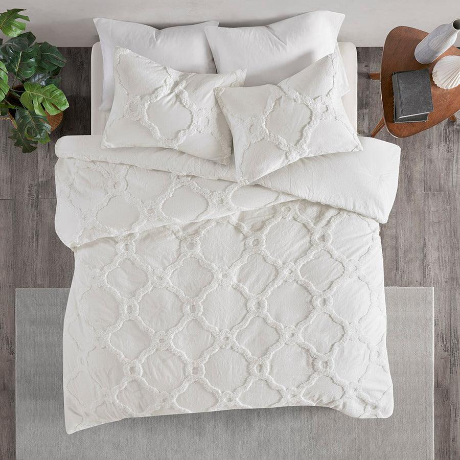 Pacey 3 Piece Tufted 36 " W Cotton Chenille Geometric Comforter Set White King Olliix.com