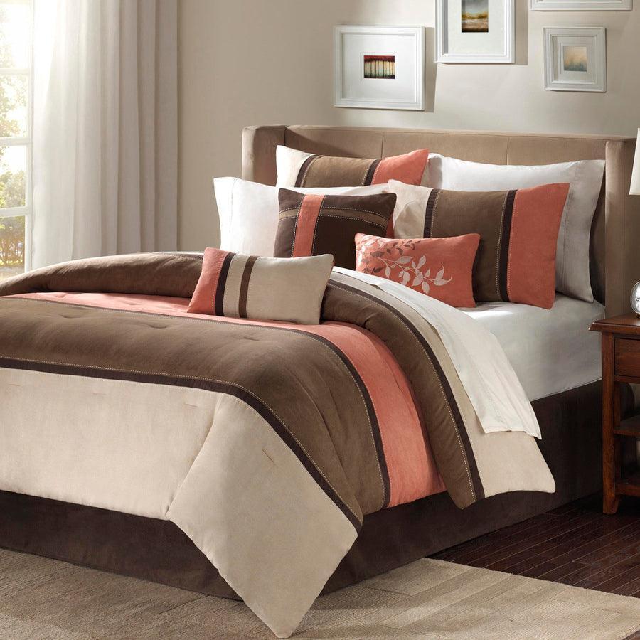 Palisades 7 Piece Faux Suede Comforter Set Coral Queen Olliix.com