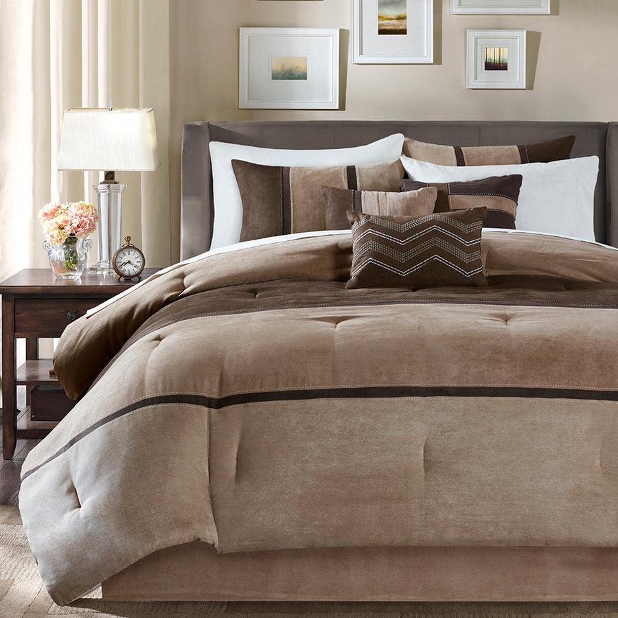 Palisades California King 7 Piece Faux Suede Comforter Set Brown Olliix.com