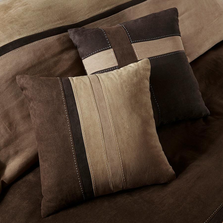 Palisades Casual| 7 Piece Faux Suede Comforter Set Brown Queen Olliix.com