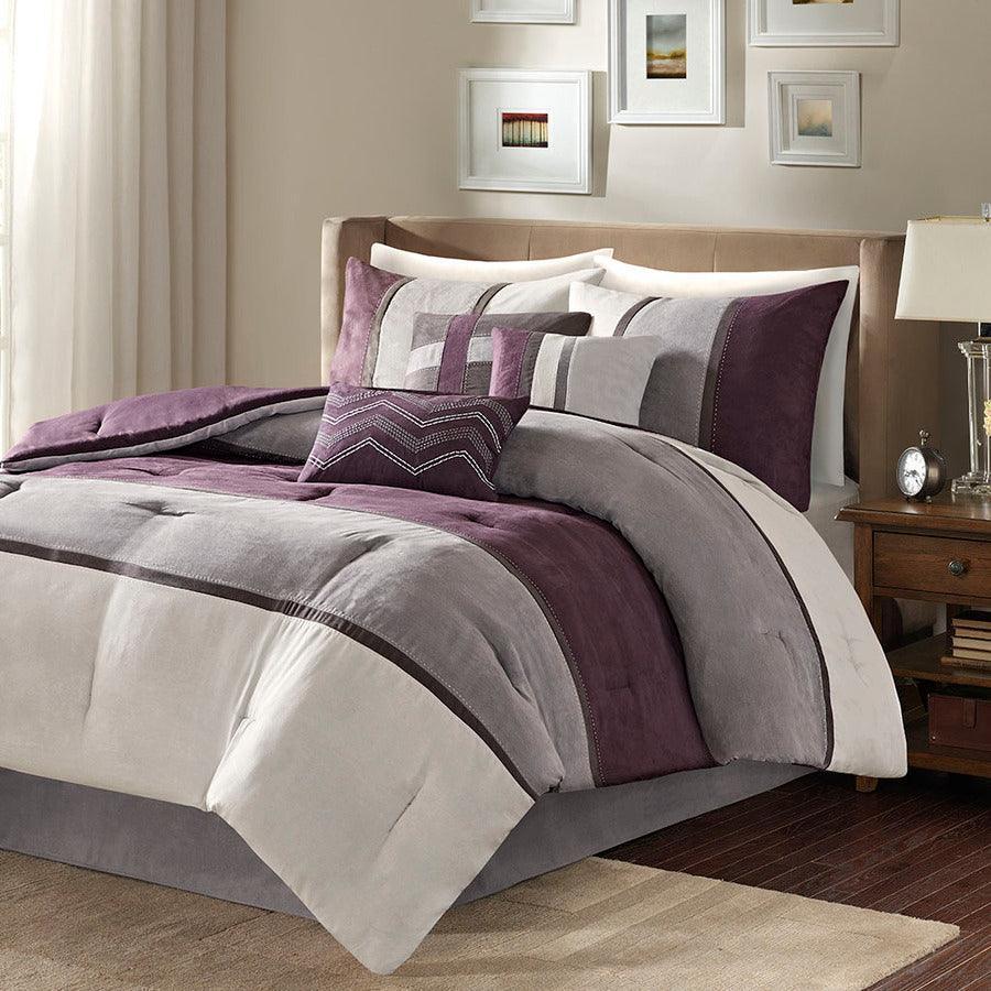 Palisades King 7 Piece Faux Suede Comforter Set Purple Olliix.com